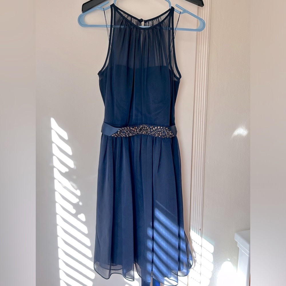 Adrianna Papell Navy Blue Chiffon Halter Dress Size 2